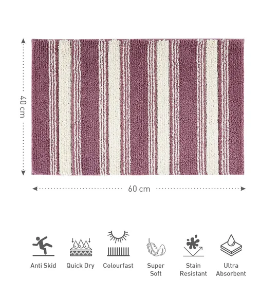 Hermosa Quick Dry Anti skid Bath Mat Plum and Cream