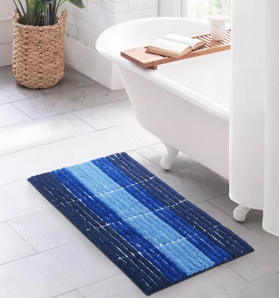 Hermosa Quick Dry Anti skid Bath Mat Blue and Navy
