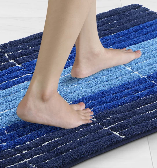 Hermosa Quick Dry Anti skid Bath Mat Blue and Navy