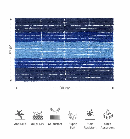 Hermosa Quick Dry Anti skid Bath Mat Blue and Navy