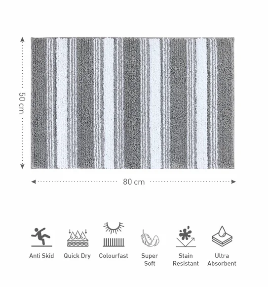 Hermosa Quick Dry Anti skid Bath Mat Silver and white