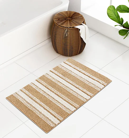 Hermosa Quick Dry Anti skid Bath Mat Beige and Cream