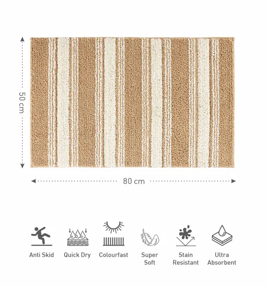 Hermosa Quick Dry Anti skid Bath Mat Beige and Cream