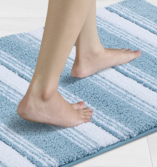 Hermosa Quick Dry Anti skid Bath Mat Aqua and White
