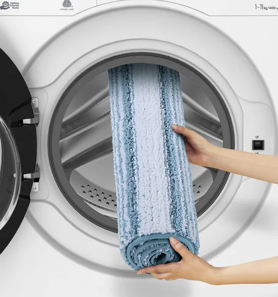 Hermosa Quick Dry Anti skid Bath Mat Aqua and White