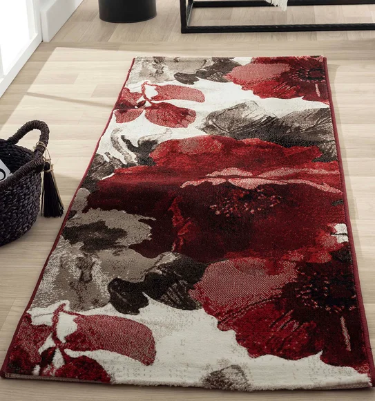 Flamme Floral Runner Red and Beige