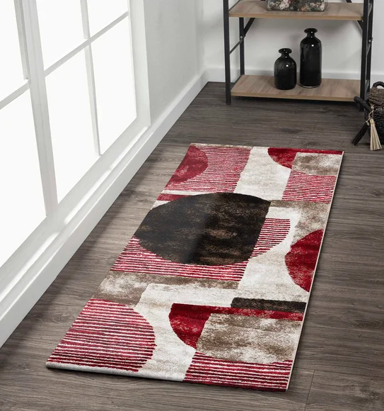 Flamme Geometric Runner Red Brown