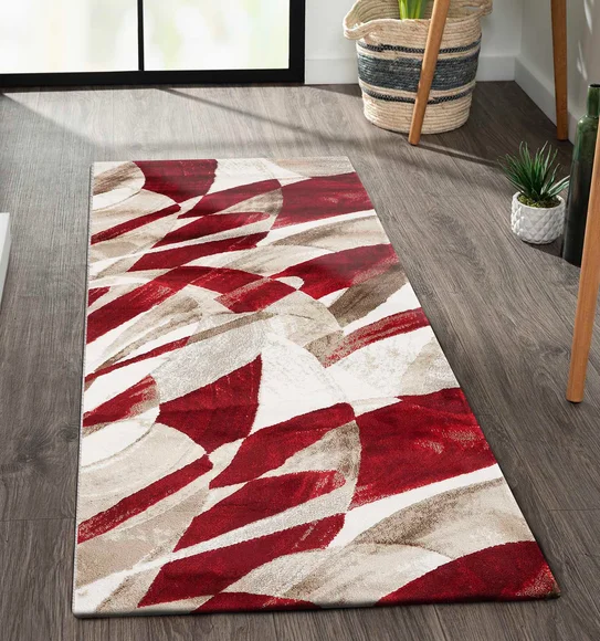 Flamme Abstract Runner Red and Cream