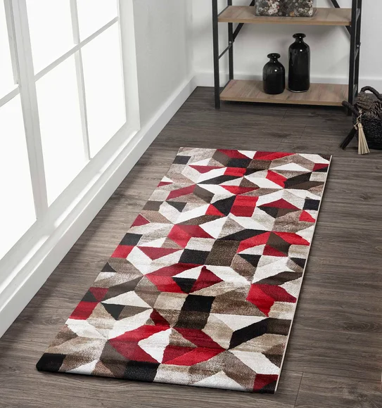 Flamme Geometric Runner Red and Brown