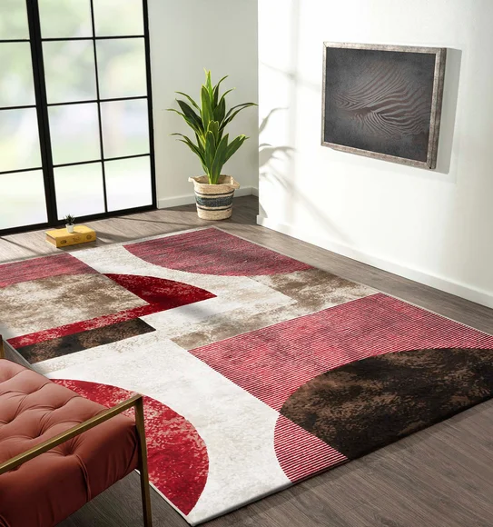 Flamme Geometric Carpet Red Brown