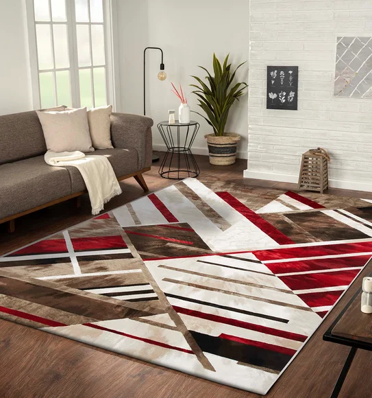 Flamme Geometric Carpet Red and Cream