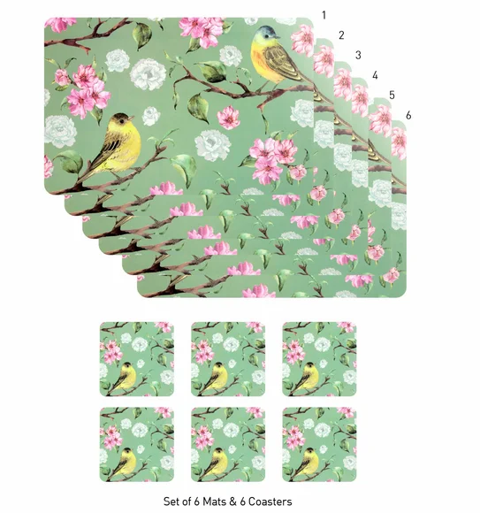 Bloom Floral Printed Table Mat Green
