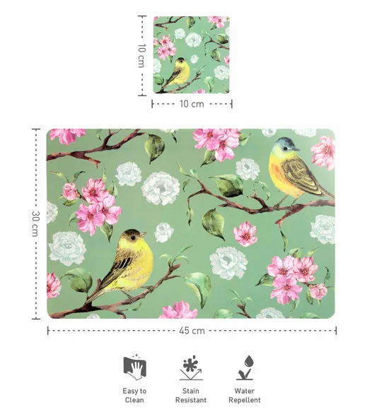 Bloom Floral Printed Table Mat Green