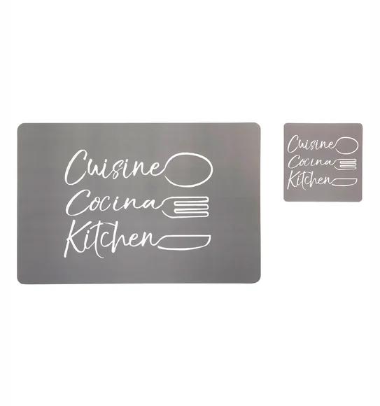 Bloom Printed Table Mat Grey and White