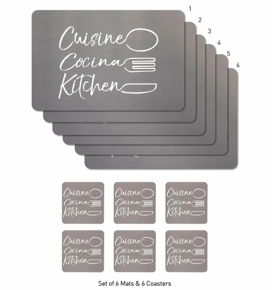 Bloom Printed Table Mat Grey and White