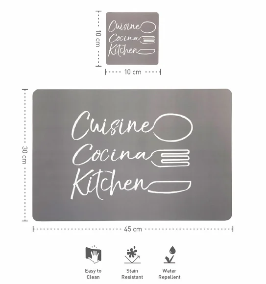Bloom Printed Table Mat Grey and White