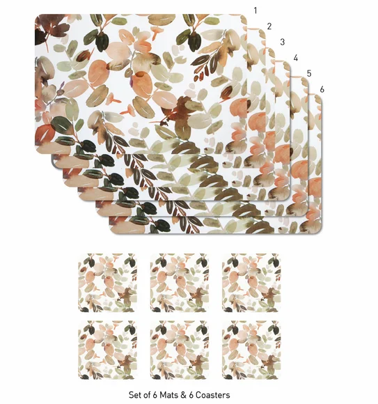 Bloom Printed Table Mat White and Brown