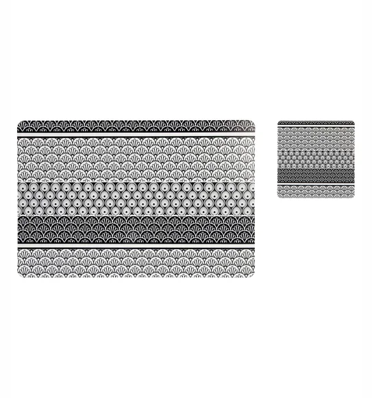Bloom Printed Table Mat Black and Grey
