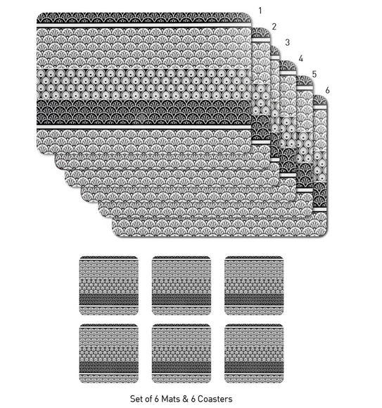 Bloom Printed Table Mat Black and Grey