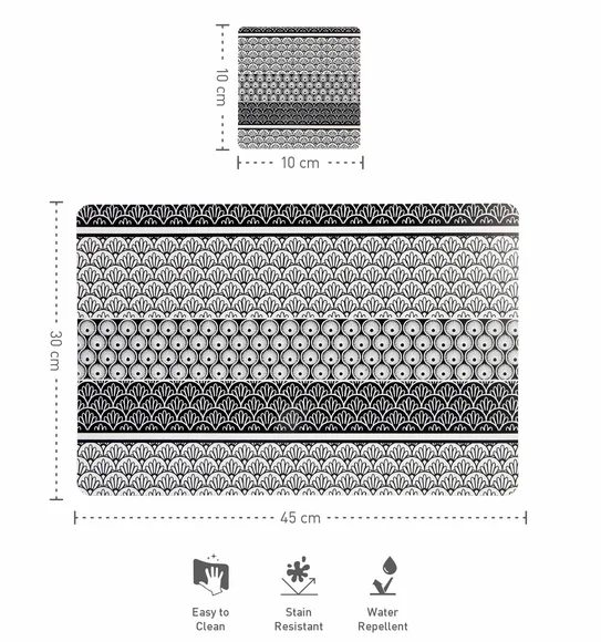 Bloom Printed Table Mat Black and Grey