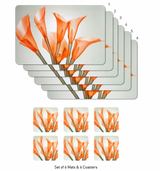 Bloom Printed Table Mat Grey and Red