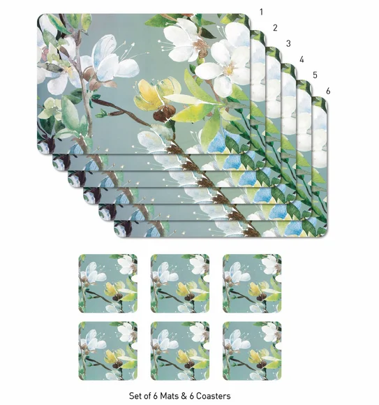 Bloom Printed Table Mat Grey and Green
