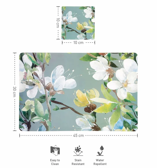 Bloom Printed Table Mat Grey and Green