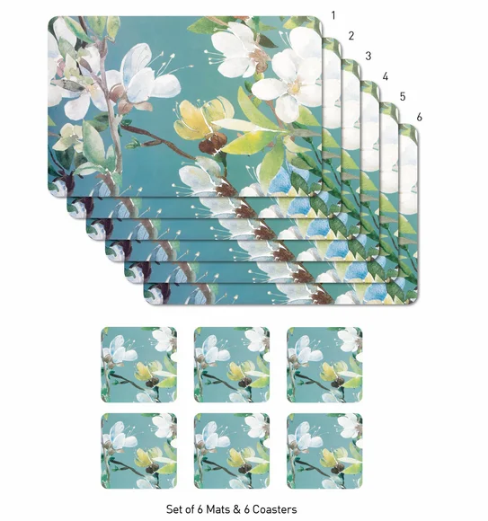 Bloom Printed Table Mat Blue and Green