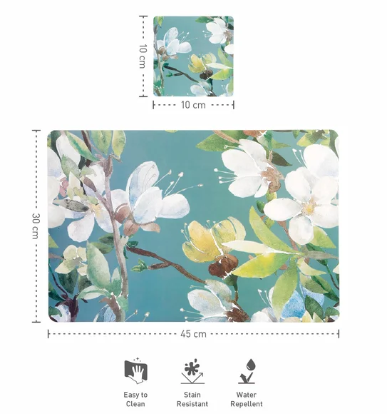 Bloom Printed Table Mat Blue and Green