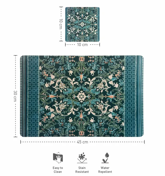 Bloom Printed Table Mat Teal and Grey
