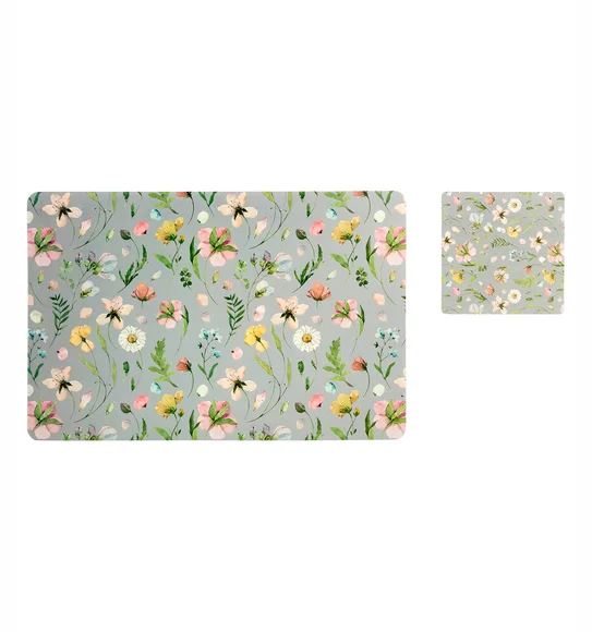 Bloom Printed Table Mat Green and Grey