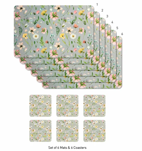 Bloom Printed Table Mat Green and Grey