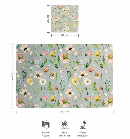 Bloom Printed Table Mat Green and Grey