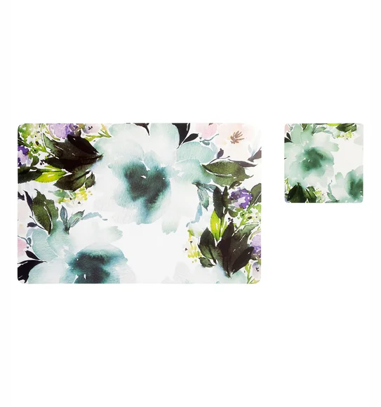 Bloom Printed Table Mat White and Green