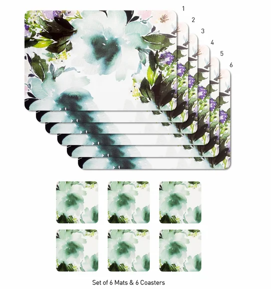 Bloom Printed Table Mat White and Green