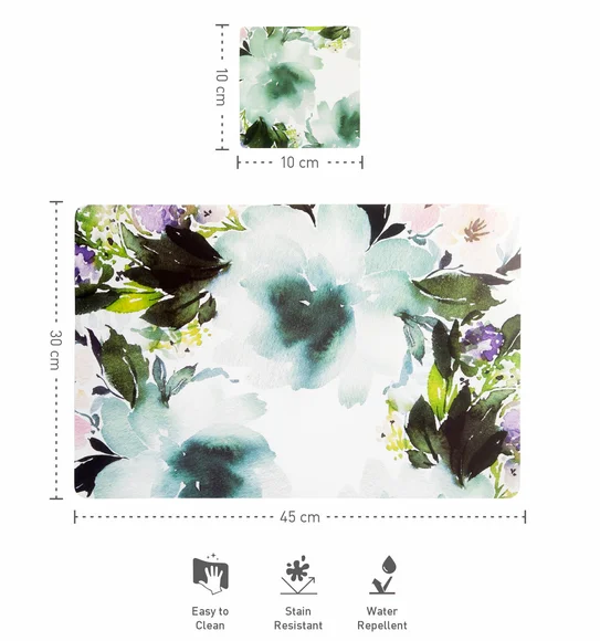 Bloom Printed Table Mat White and Green