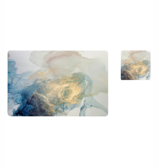 Bloom Printed Table Mat Blue and Gold