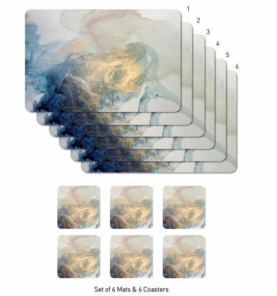 Bloom Printed Table Mat Blue and Gold