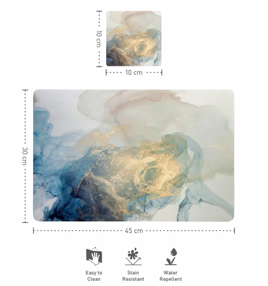 Bloom Printed Table Mat Blue and Gold