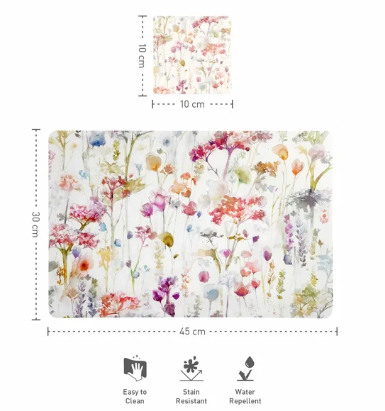 Bloom Printed Table Mat Cream and Green