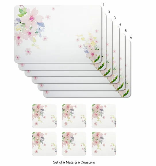 Bloom Printed Table Mat White and Pink