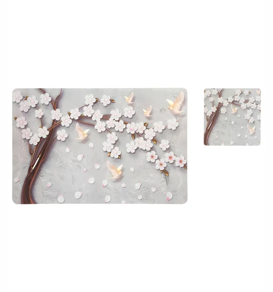 Bloom Floral Printed Table Mat Grey