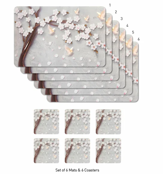Bloom Floral Printed Table Mat Grey