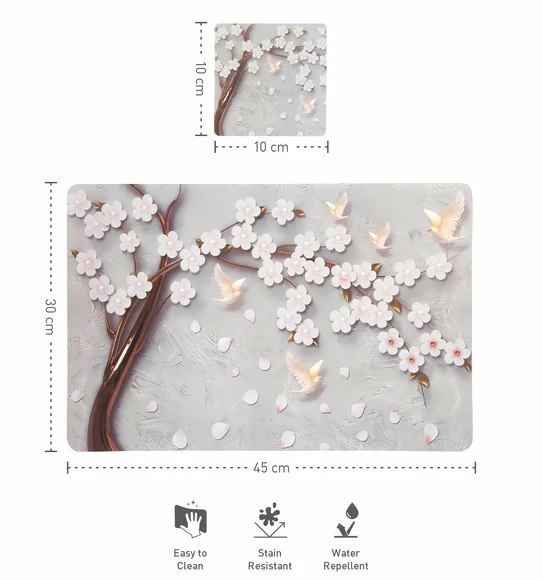 Bloom Floral Printed Table Mat Grey
