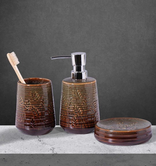 Earth 3Pcs Bathroom Set Ceramic Bath Set Dark Brown