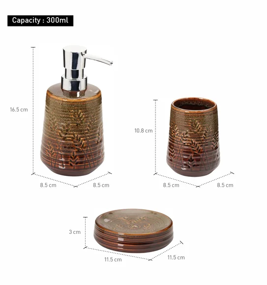 Earth 3Pcs Bathroom Set Ceramic Bath Set Dark Brown
