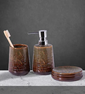 Earth 3Pcs Bathroom Set Ceramic Bath Set Dark Brown