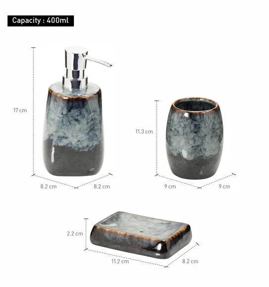 Earth 3Pcs Bathroom Set Ceramic Bath Set Blue
