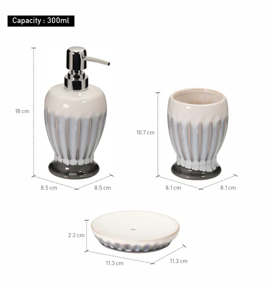 Earth 3Pcs Bathroom Set Ceramic Bath Set Blue and Cream