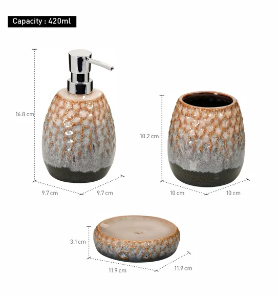 Earth 3Pcs Bathroom Set Ceramic Bath Set Blue and Brown